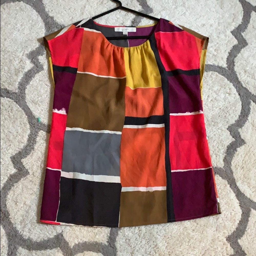 LOFT patchwork short sleeve blouse xs